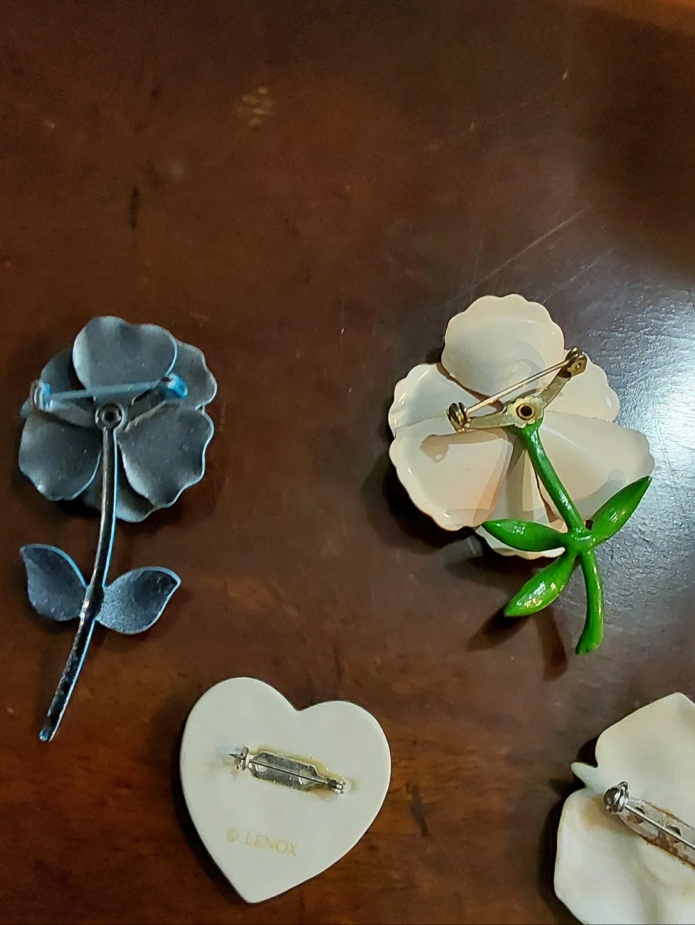 Lenox Blue, Coral, Red and White Floral Brooch Lot - Picture 2 of 5